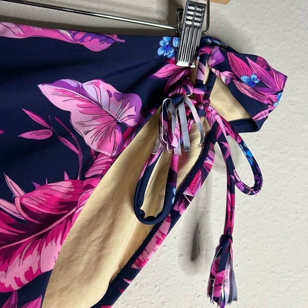 Swimsuits For All Blue Hawaiian Tropical Print Side Tie Bikini Bottom - Picture 5 of 8